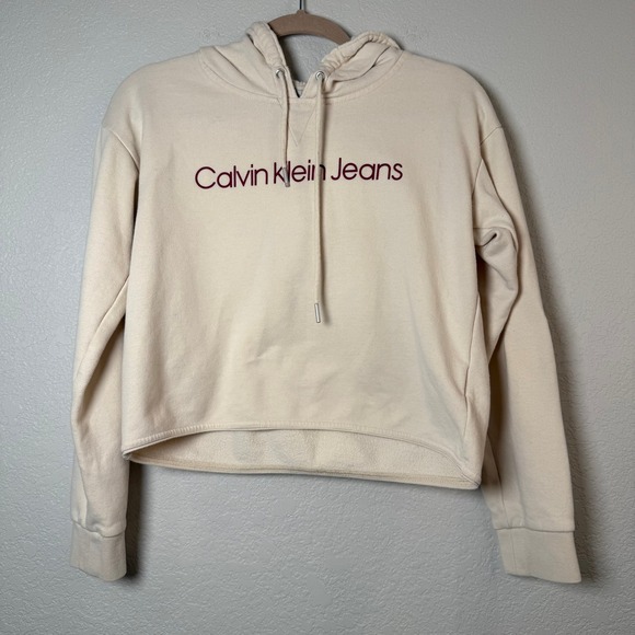 Calvin Klein Jeans Tops - Calvin Klein Jeans‎ Hoodie Women's Size Small Cream Cropped Sweatshirt